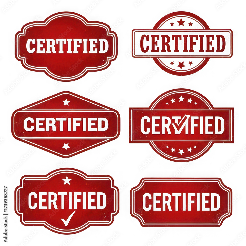 Obraz premium Collection of red certified seals and badges