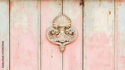 Ornate Carved Wooden Door Detail Pink Pastel Shabby Chic Antique