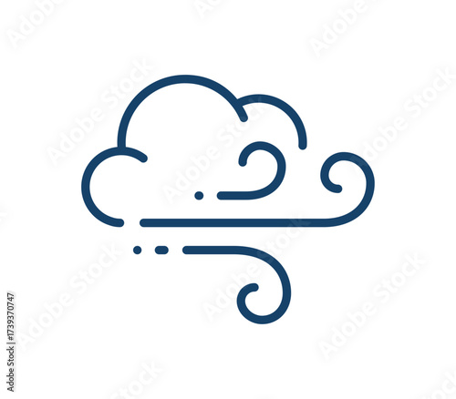 Abstract simple line art icon of windy weather with stylized cloud and curved air flow lines in minimal outline design isolated on white background flat vector illustration.