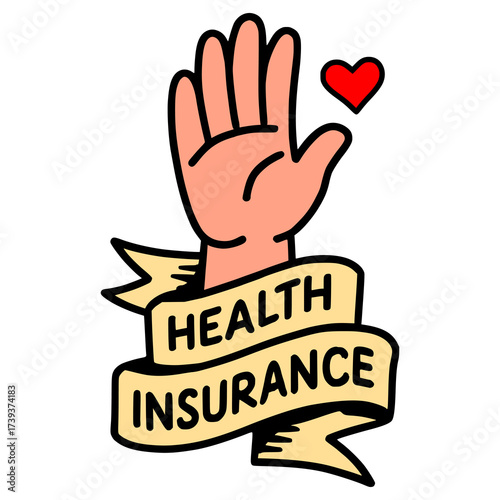 health insurance hand helping ribbon flat color vector illustration template design