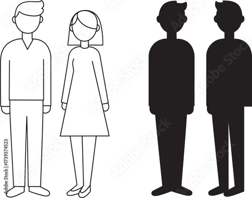 Outline and silhouette of a man and woman standing side by side