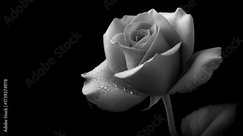 Monochrome Rose Elegance CloseUp of a Single Rose with Water Droplets on Petals