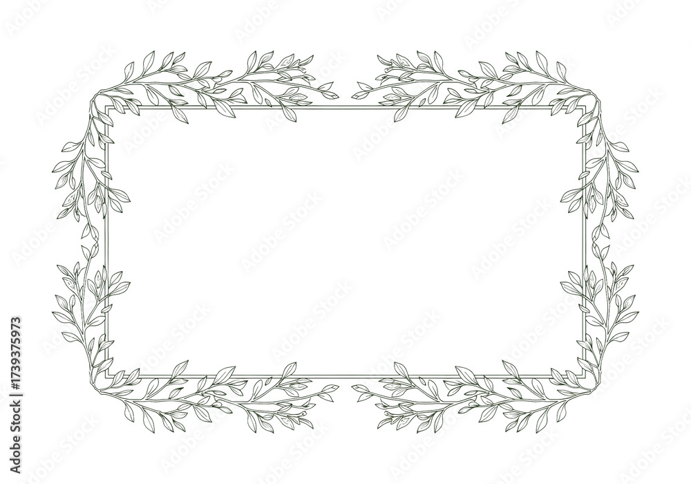 Fototapeta premium Elegant botanical border frame with hand-drawn leaves, perfect for invitations or graphic design.