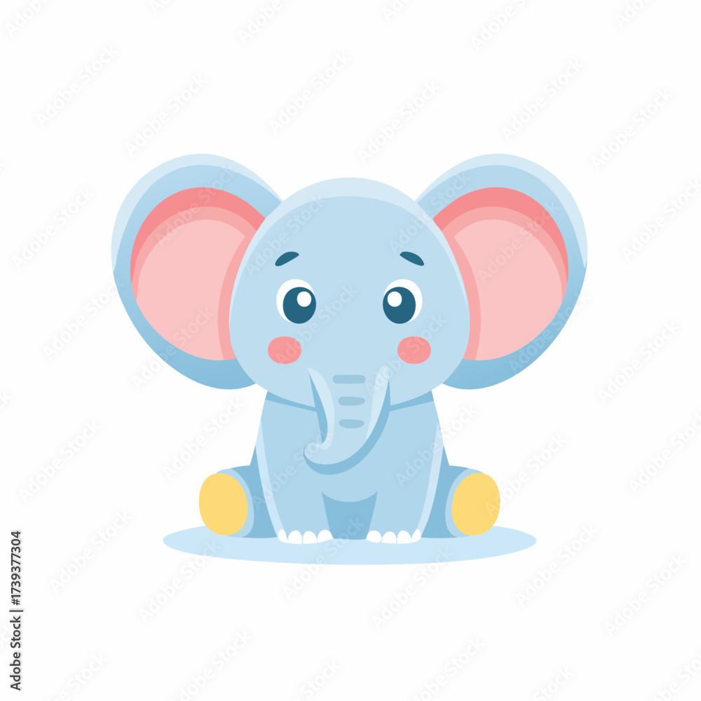 Fototapeta premium Cute cartoon elephant playing with a ball in a cheerful wildlife illustration