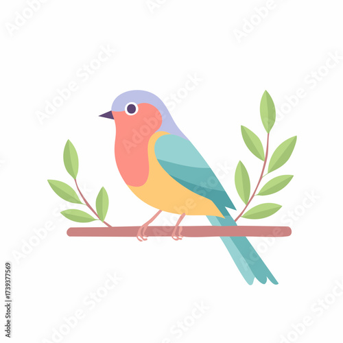 Colorful bird perched on a branch vector illustration of tropical wildlife