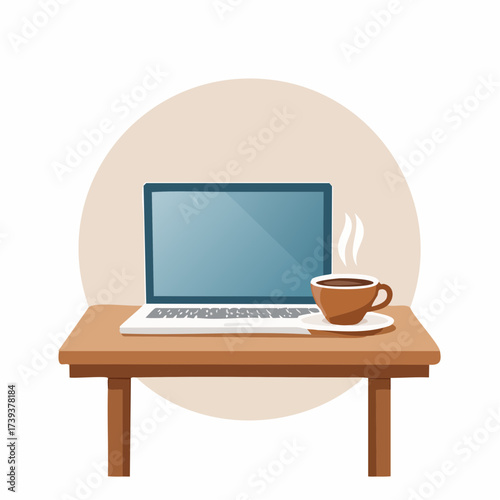 Office desk with computer and person working in a modern business room illustration