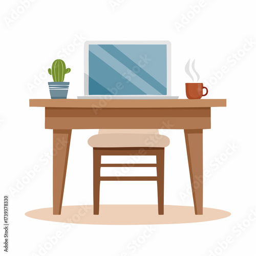 Office desk with computer and person working in a modern business room illustration