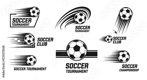 Dynamic soccer ball logos for club championships and tournaments give your brand a powerful, sporty edge with modern design elements and eye-catching action