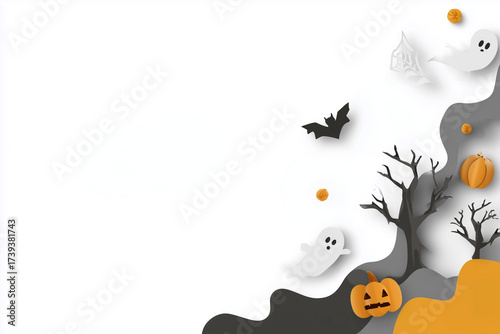Halloween-themed background. Background with ghosts, pumpkins, and Halloween decorations.