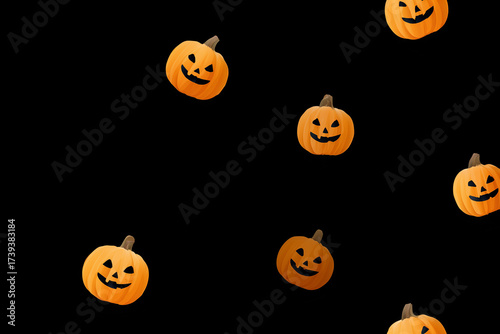 Black background with pumpkins for Halloween. Halloween-style background pattern.