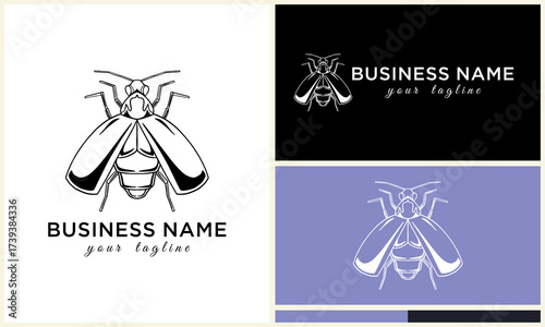 Bee logo designs with line art, and black  white.