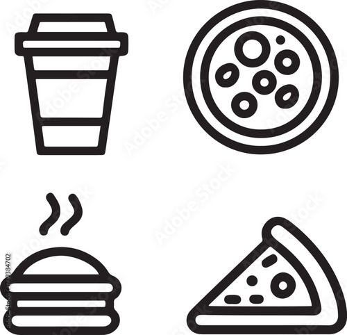 food and drink icons such as pizza and hamburger