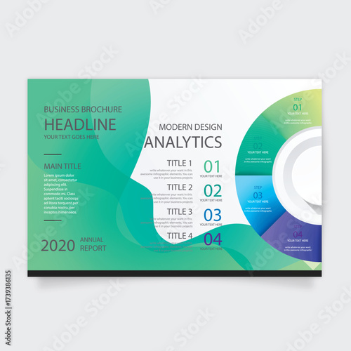 Modern infographic showcasing data analytics and statistics with colorful circular charts and digital information on a green background