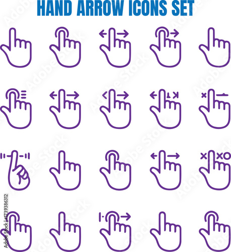 Hand icons with directional arrows and gestures touch