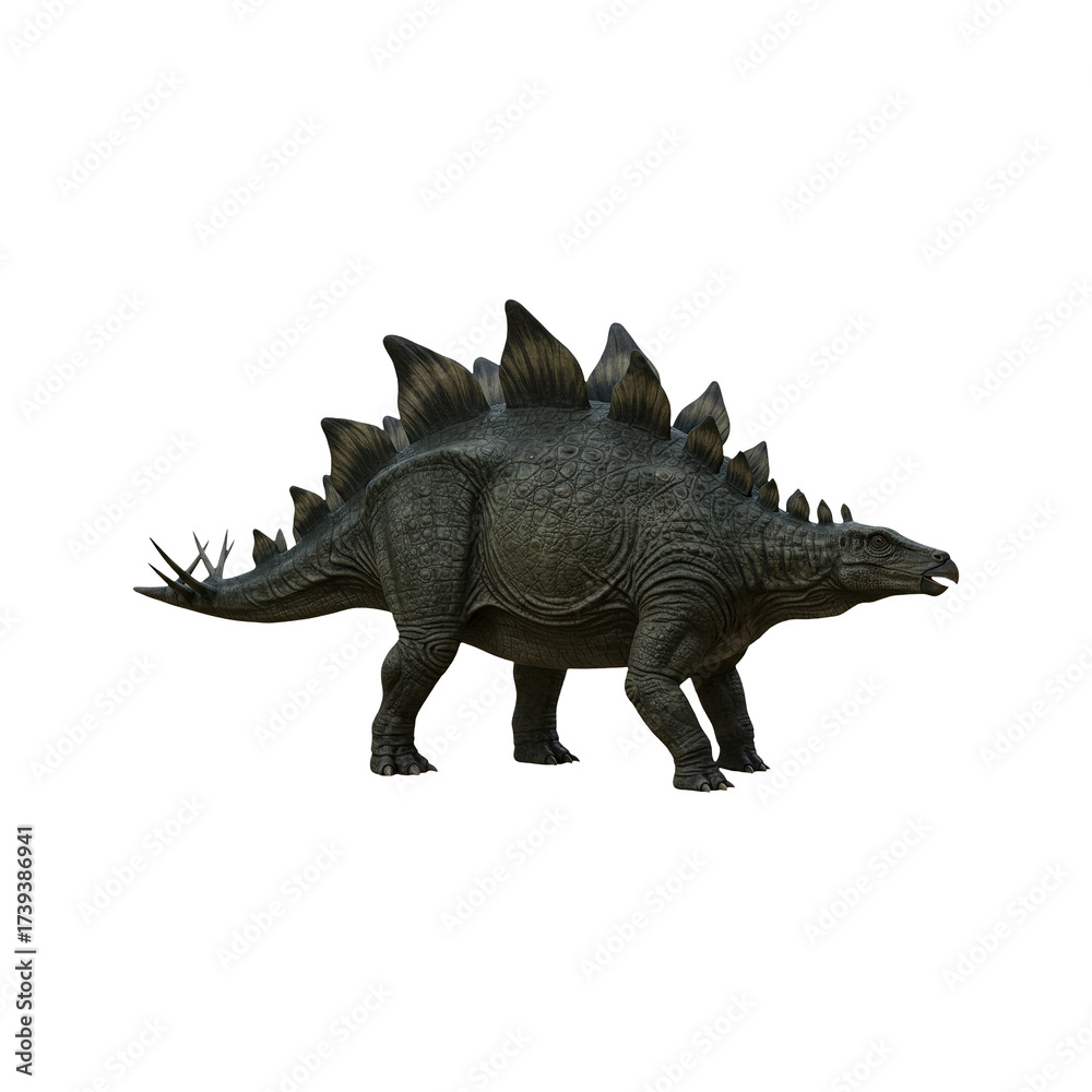 Fototapeta premium Large stegosaurus dinosaur on transparent background PNG Generative AI 