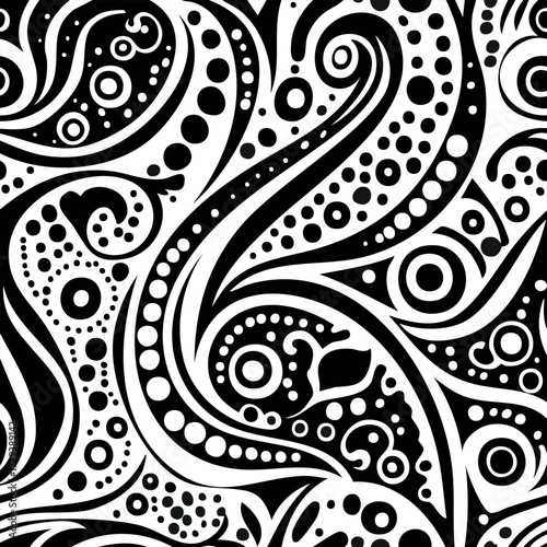Illustration Motif abstrait de Style Paisley Goutte Réseau de Lignes 2 couleurs Noir et Blanc Vecteur
