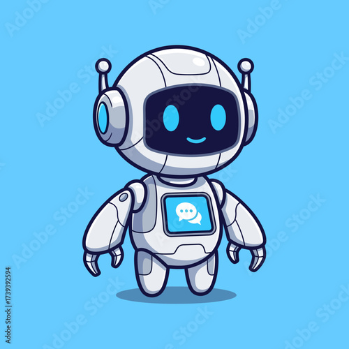 Meet the adorable AI chatbot ready to assist your customers, featuring a friendly face and message icon for modern tech and digital assistance solutions.