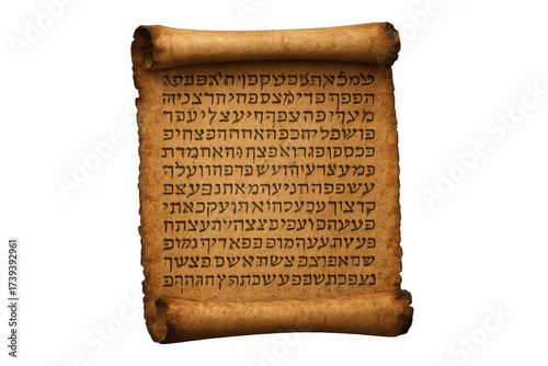 Ancient hebrew torah scroll on transparent background
