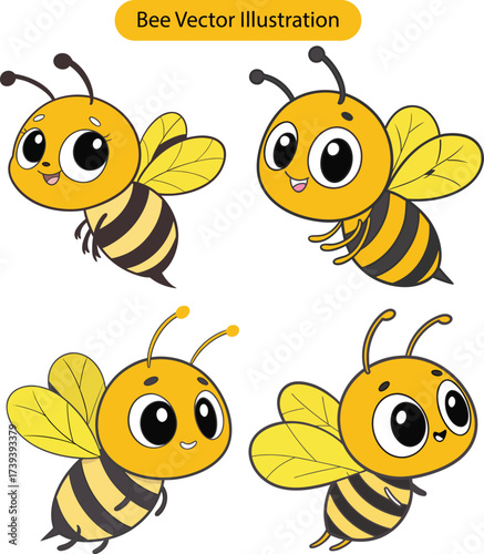 Bee Vector Illustration on White Background