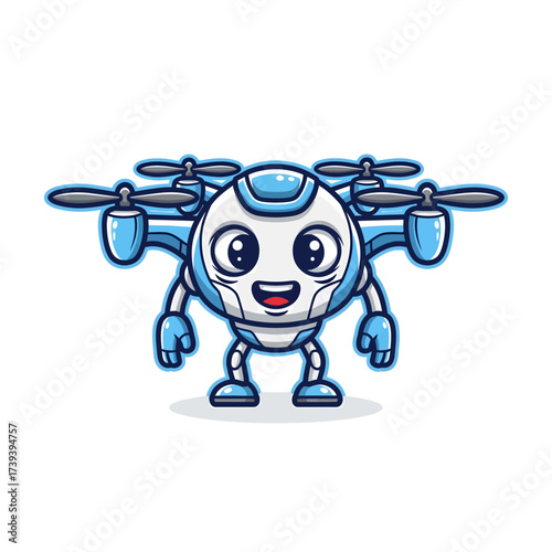 Adorable cartoon drone character with a cheerful smile ready for fun adventures in your creative kids projects or tech designs and presentations today