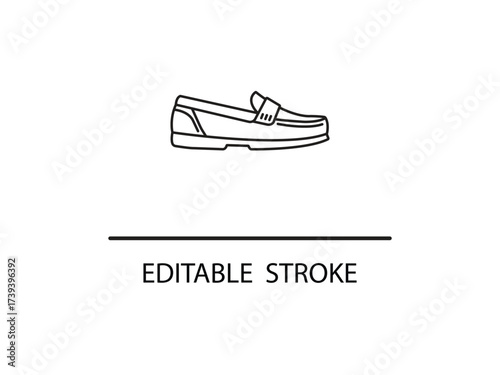 Elegant loafer outline for fashion designs and stylish lifestyle concepts with editable stroke for creative flexibility and unique branding.