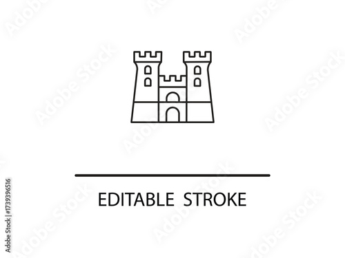 Minimalist castle design with editable stroke for creative projects and logo design, offering versatility and clean aesthetic appeal.