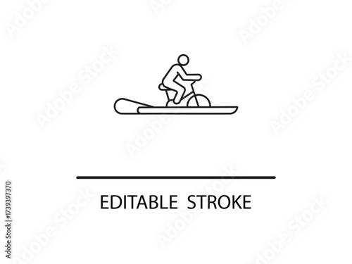 Unique bicycle concept with person riding for innovative designs or active lifestyle promotions, editable stroke for customization.