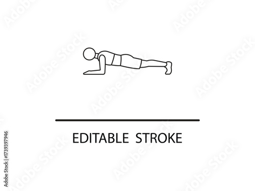 Line art illustration of person holding plank position for fitness, training, and core strength in minimalist style.