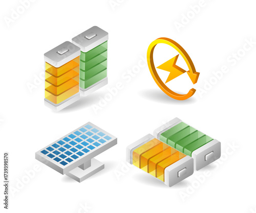 Themed solar panel energy battery symbol concept illustration