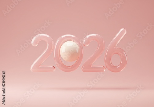 Glossy Pink 2026 Numbers with Pearlescent Sphere Decoration
