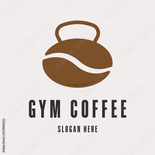 gym coffee logo design concept idea with coffee bean and kettlebell