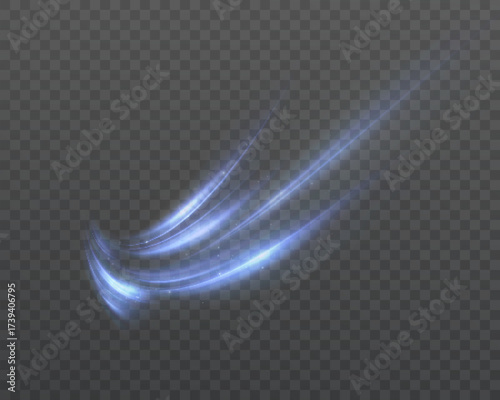 Soft air currents with blue translucent wind trails and a subtle glow. A dynamic vector air flow effect with curved stripes.
