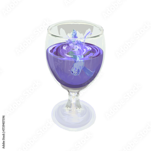 a glass of water with fish in it without a background