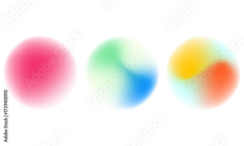 Set color circle gradient noise gradation. Abstract colorful watercolor blur mesh on isolated transparent background. Circle shape png.