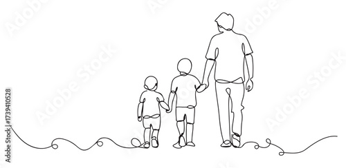Line art family illustration with parents and two kids, parenting and love vector outline design