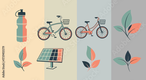 Eco-Friendly Transportation and Sustainable Living Icons