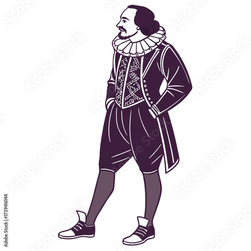 William Shakespeare in Elizabethan costume with modern sneakers isolated on white historical figure writer