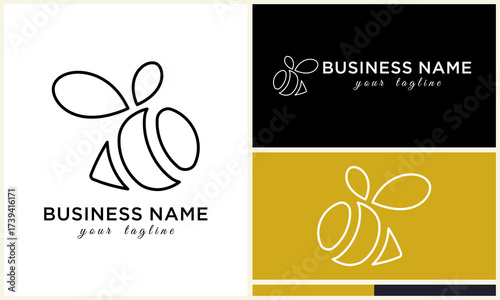 Minimalist bee logo designs on different backgrounds.