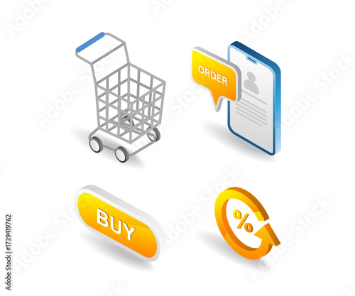 Themed ecommerce online shopping system symbol bundle illustration