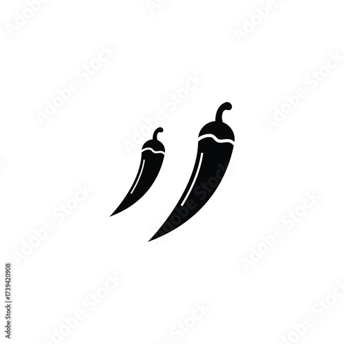 Bold Black Silhouette of Two Hot Chili Peppers with White Detailing Spicy Food Vector Icons Jalapeño and Cayenne Pepper Set