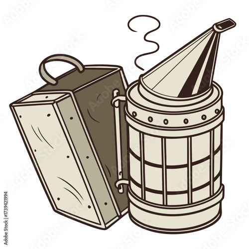 A Bee Smoker and a Beekeeping Box on a White Background apiary tool