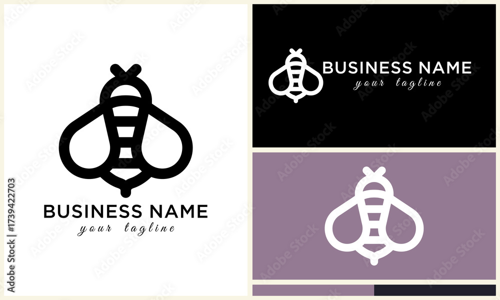 Fototapeta premium Bee logo designs on various color backgrounds.