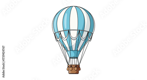 Whimsical air balloon with blue and white stripes