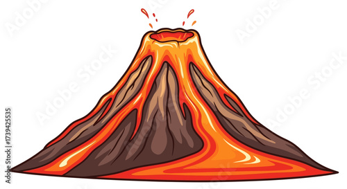 Dynamic vector of erupting volcano with flowing lava