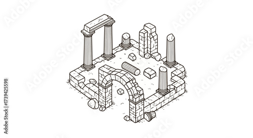Isometric ancient ruins illustrationIsometric ancient ruins illustration