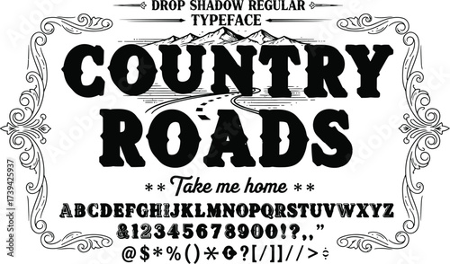Country roads drop shadow typeface regular font download