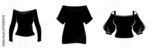 womens off shoulder oversize slash neck baggy top technical drawing flat sketch modern illustration template cad mockup
