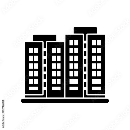 Architectural section plane in linear style depicts part of an apartment building with two flats each having one bedroom on white