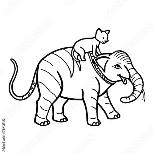 Cat climbs elephant’s giant back