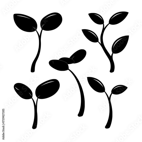 The set of icons features growing seedlings, plant shoots, and symbols related to agriculture and a gardener, such as sowing seeds, all in a modern editable outline stroke